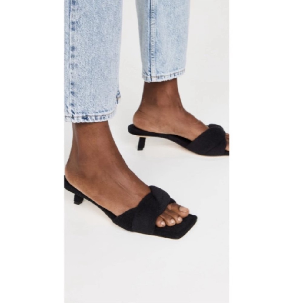 Good American Black Terry Kickstand Kitten Heel Mules Size 5